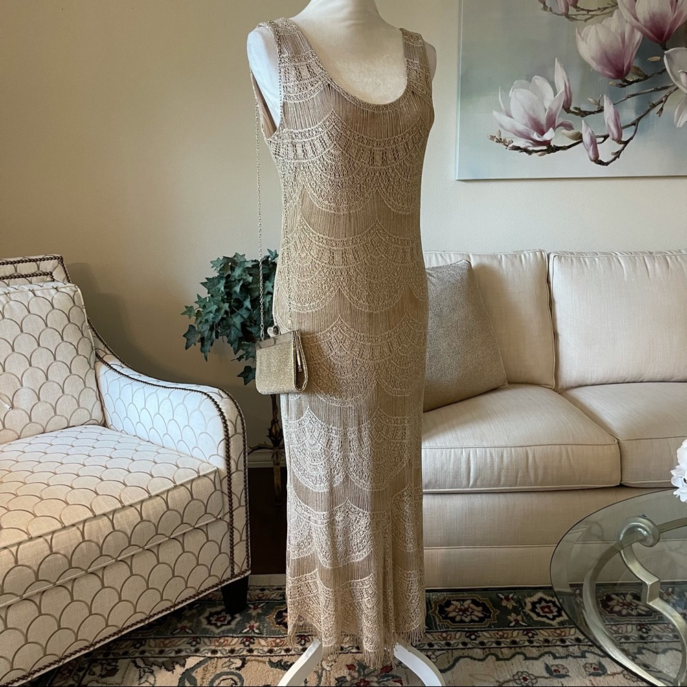 Damianou Lace Evening Dress with Fringe
